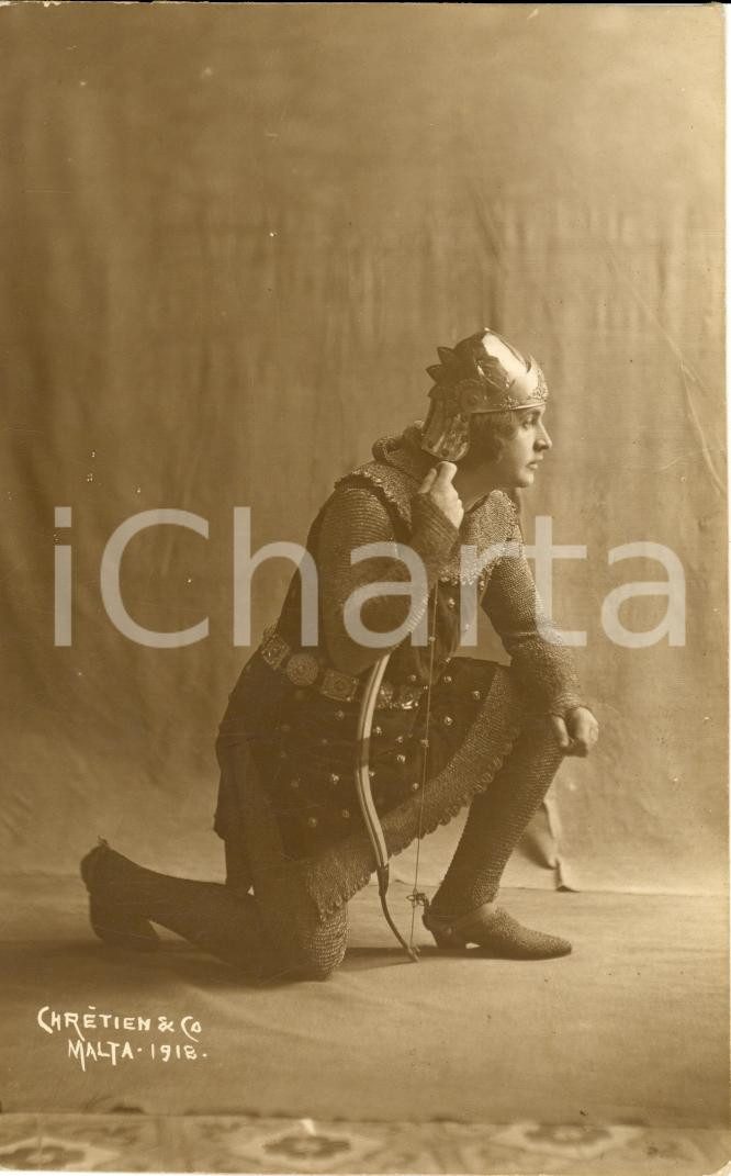 Cartolina originale da collezione 1918 MALTA Arciere in ginocchio CHRETIEN & CO. FP NV 1