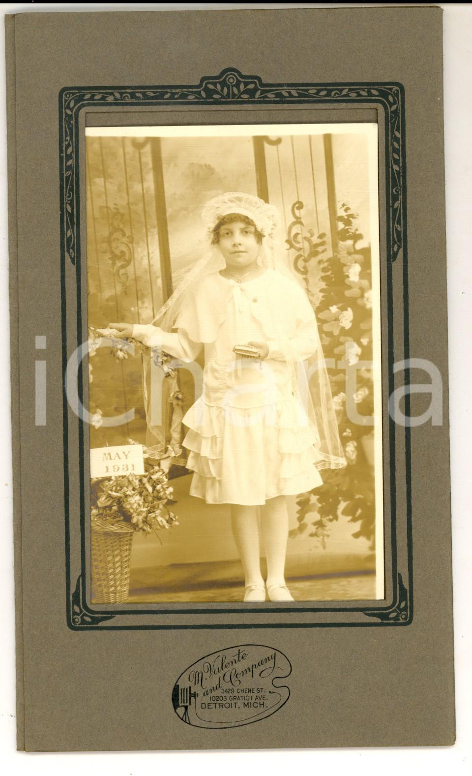 Fotografia d epoca originale 1931 DETROIT USA Ritratto di bambina alla Prima Comunione Foto M. VALENTE 1
