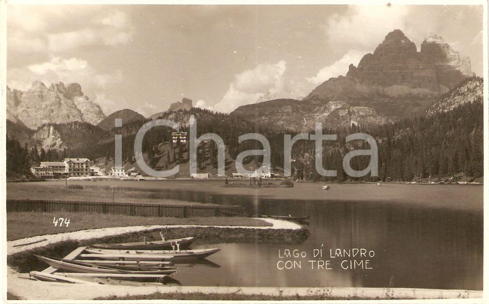 Cartolina originale da collezione 1950 ca DOBBIACO BZ Lago di LANDRO e Tre Cime di LAVAREDO Cartolina FP NV 1