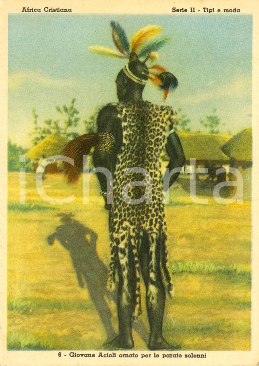 Cartolina originale da collezione 1950 ca UGANDA Acioli ornato per parate  Istituto Missioni Africane COSTUMI NV 1