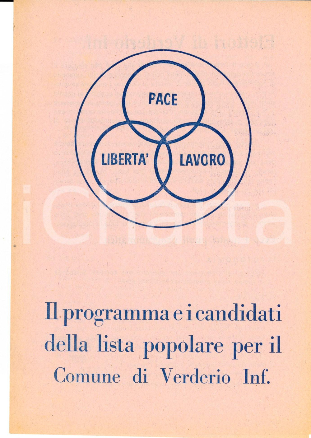 Materiale pubblicitario d’epoca 1950 ca VERDERIO INFERIORE LC LISTA POPOLARE Candidati elezioni comunali 1