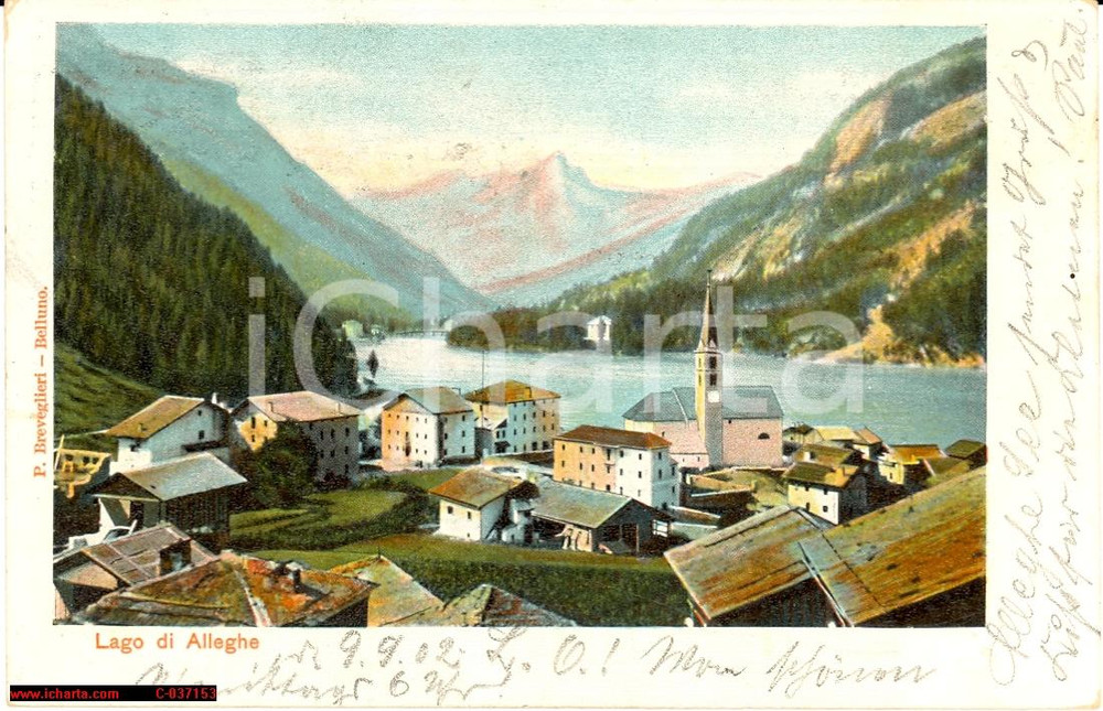 Cartolina originale da collezione 1902 Lago di Alleghe *Bella illustrazione d'epoca 1