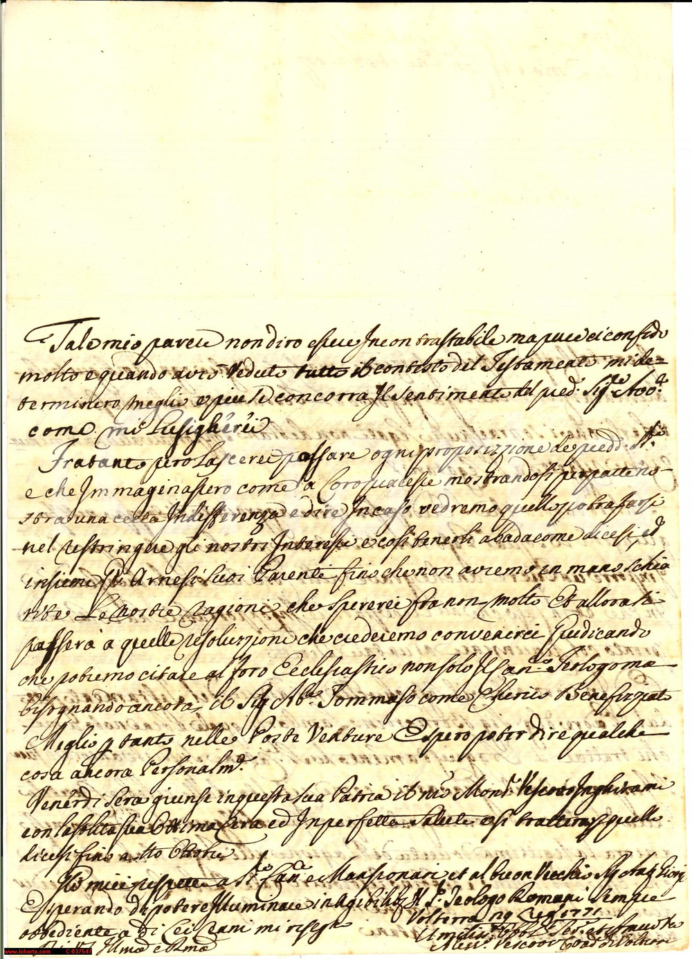 Autografo originale 1771 VOLTERRA Mons.GALLETTI Storia del patrimonio BACCI 1