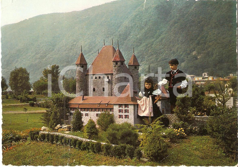 Cartolina originale da collezione 1970 ca MELIDE (SUISSE) SWISSMINIATUR Bambini al Chateau de THOUNE *Cartolina FG 1