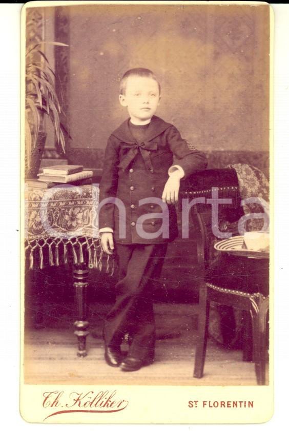 Fotografia d epoca originale 1890 ca  SAINTFLORENTIN F Bambino in divisa da collegiale Foto KOELLIKER 1