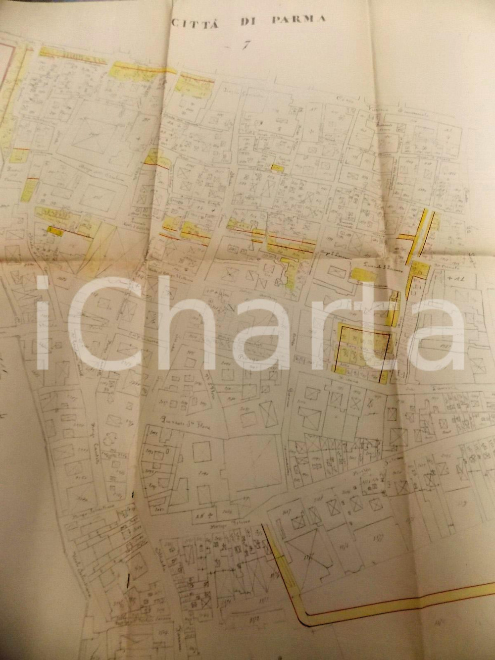 Stampa, bozzetto originale 1935 ca PARMA Planimetria urbana del centro storico  55x70 cm 1