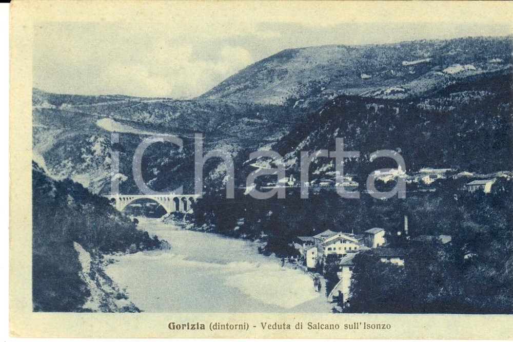 Cartolina originale da collezione 1920 ca SALCANO SULL ISONZO SLOVENIA Veduta con il ponte Cartolina postale FP 1
