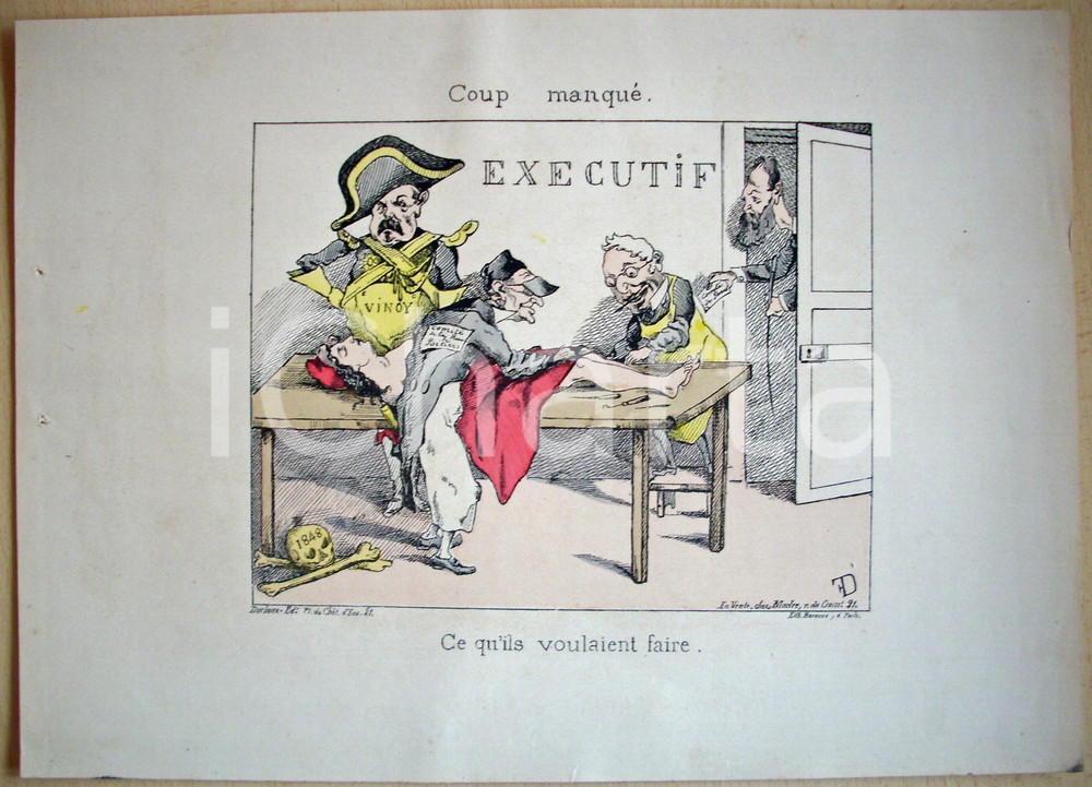 Stampa, bozzetto originale 1871 Caricatura La COMUNE all'obitorio Ill. DE FRONDAT 1