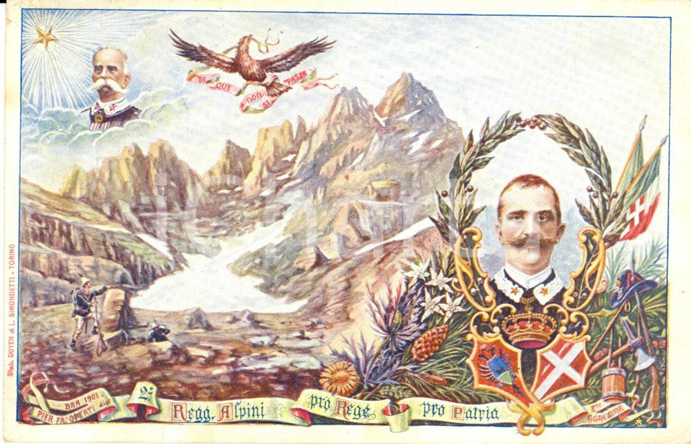 Cartolina originale da collezione 1901 REGIO ESERCITO 2Âº Reggimento ALPINI  *Cartolina ILLUSTRATA FP NV 1