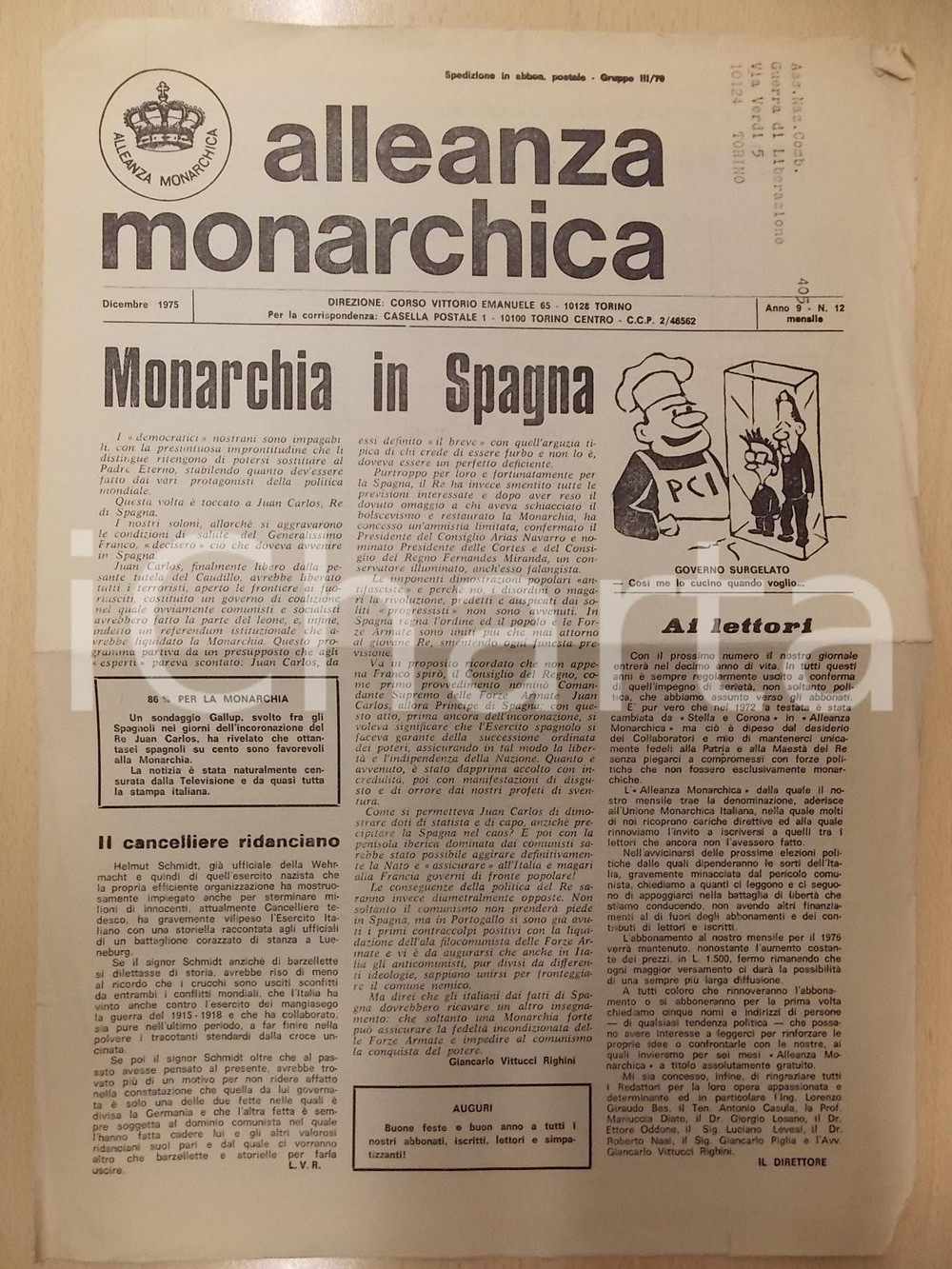 Giornale, rivista storica 1975 ALLEANZA MONARCHICA Sulla Monarchia in SPAGNA Rivista 1