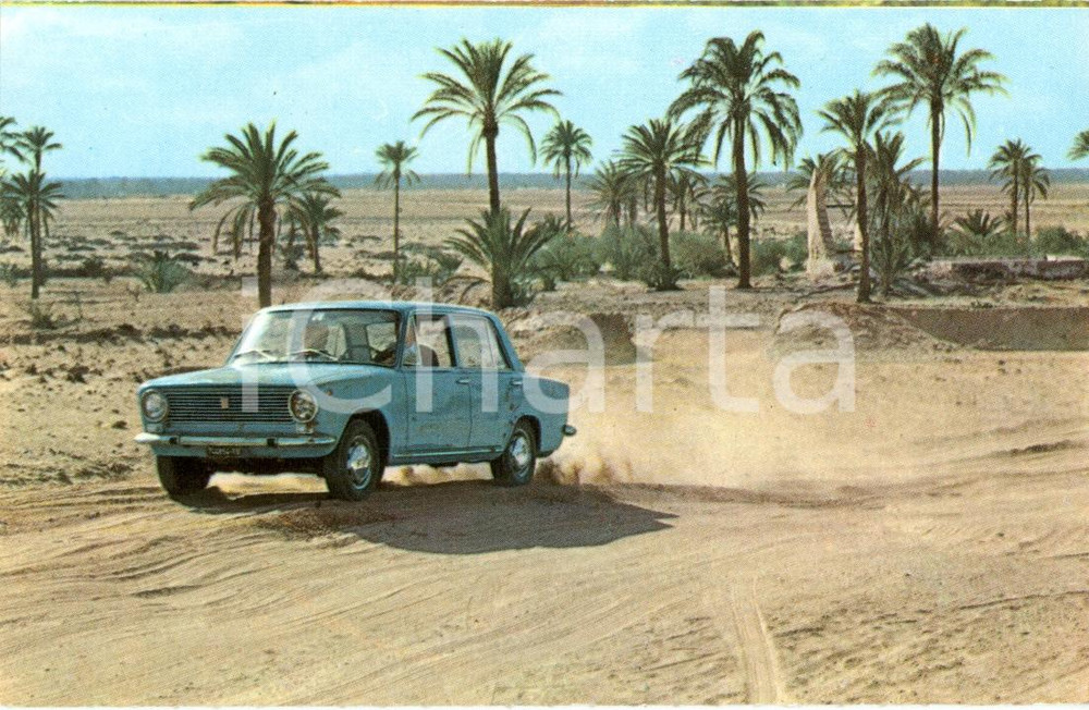 Cartolina originale da collezione 1966 FIAT 124 corre nel deserto *Cartolina Pubblicitaria COLORI FP NV 1