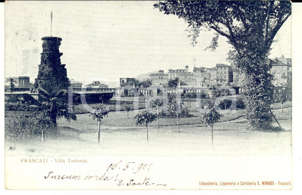Cartolina originale da collezione 1901 FRASCATI RM Villa Torlonia Cartolina Don Sante a Ernestina PRATO 1