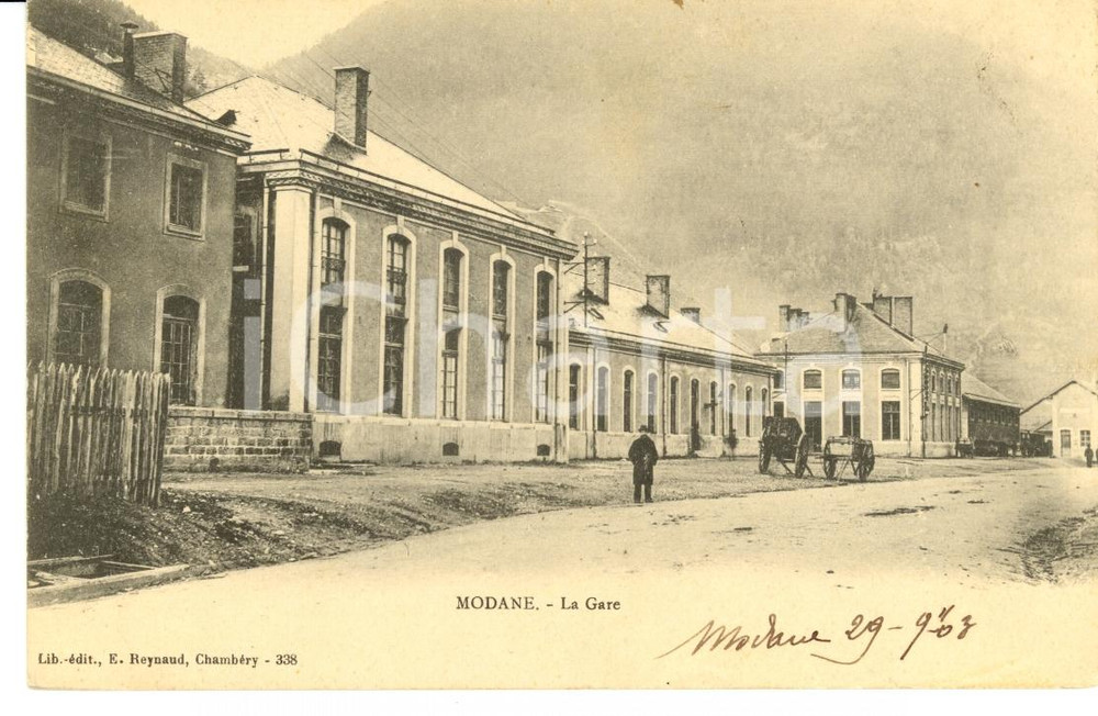 Cartolina originale da collezione 1903 MODANE (F) La gare *Animata Vintage postcard FP VG 1
