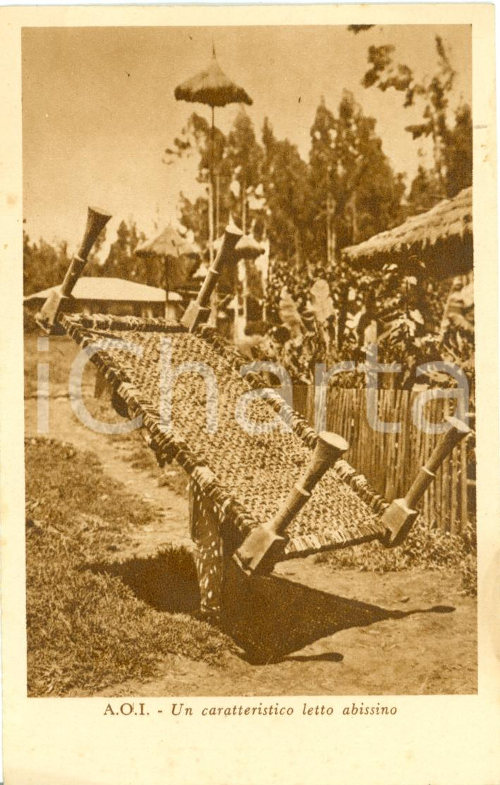 Cartolina originale da collezione 1936 ABISSINIA A.O.I. Caratteristico letto abissino *Cartolina FP NV 1