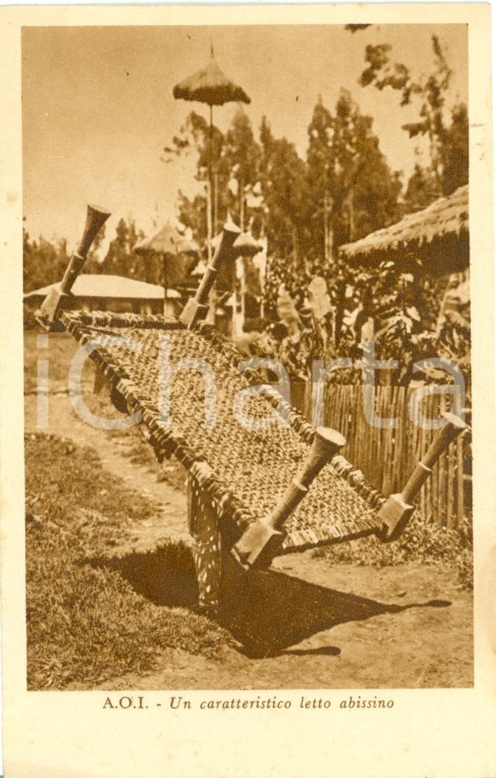 Cartolina originale da collezione 1936 ABISSINIA A.O.I. Caratteristico letto abissino Cartolina FP NV 1