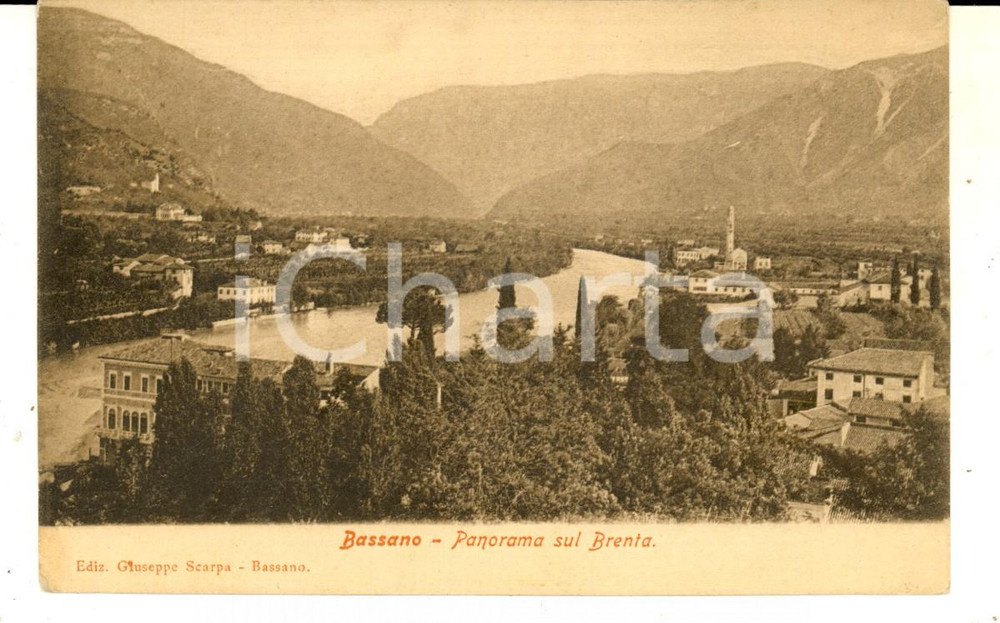 Cartolina originale da collezione 1900 ca BASSANO DEL GRAPPA Panorama sul Brenta Cartolina VINTAGE FP NV 1