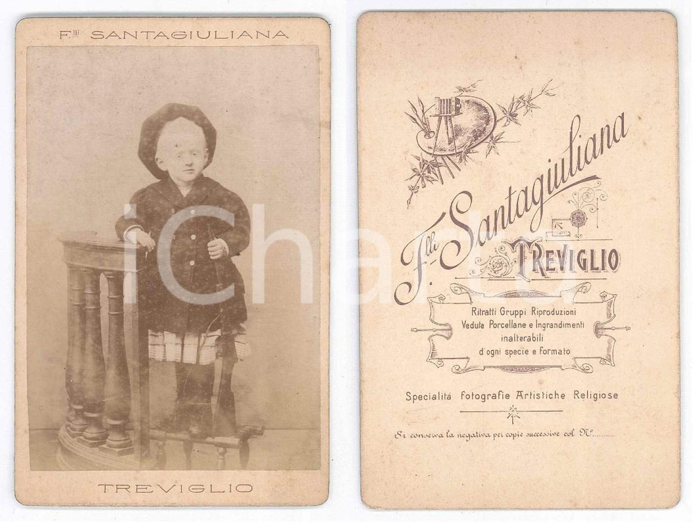 Fotografia d epoca originale 1910 ca TREVIGLIO BG Ritratto di bambino con fucile  Foto F.lli SANTAGIULIANA 1