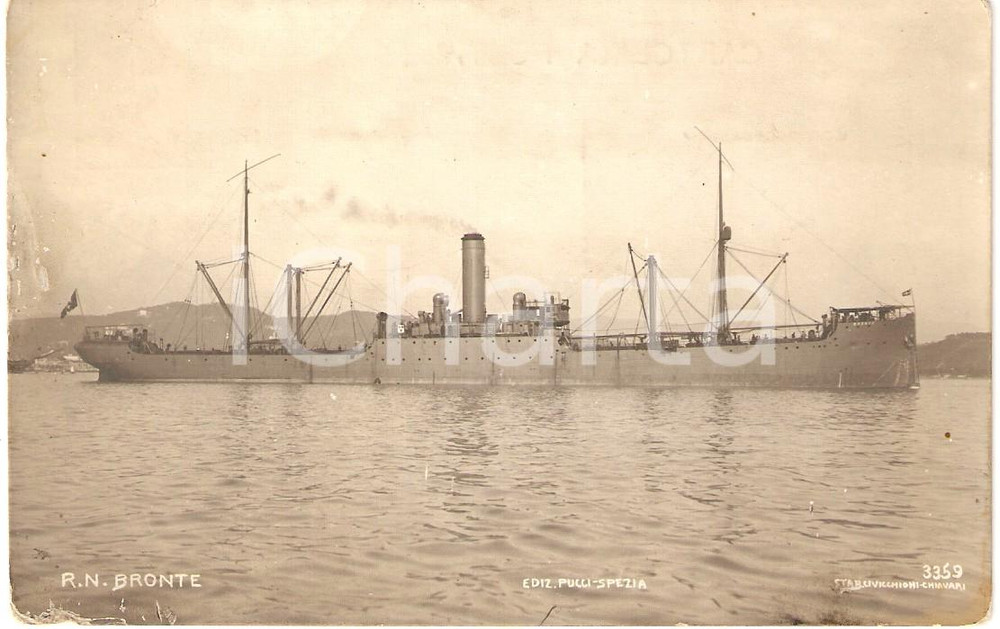 Cartolina originale da collezione 1920 ca LA SPEZIA  MARINA MILITARE Regia nave BRONTE Fotografia 1