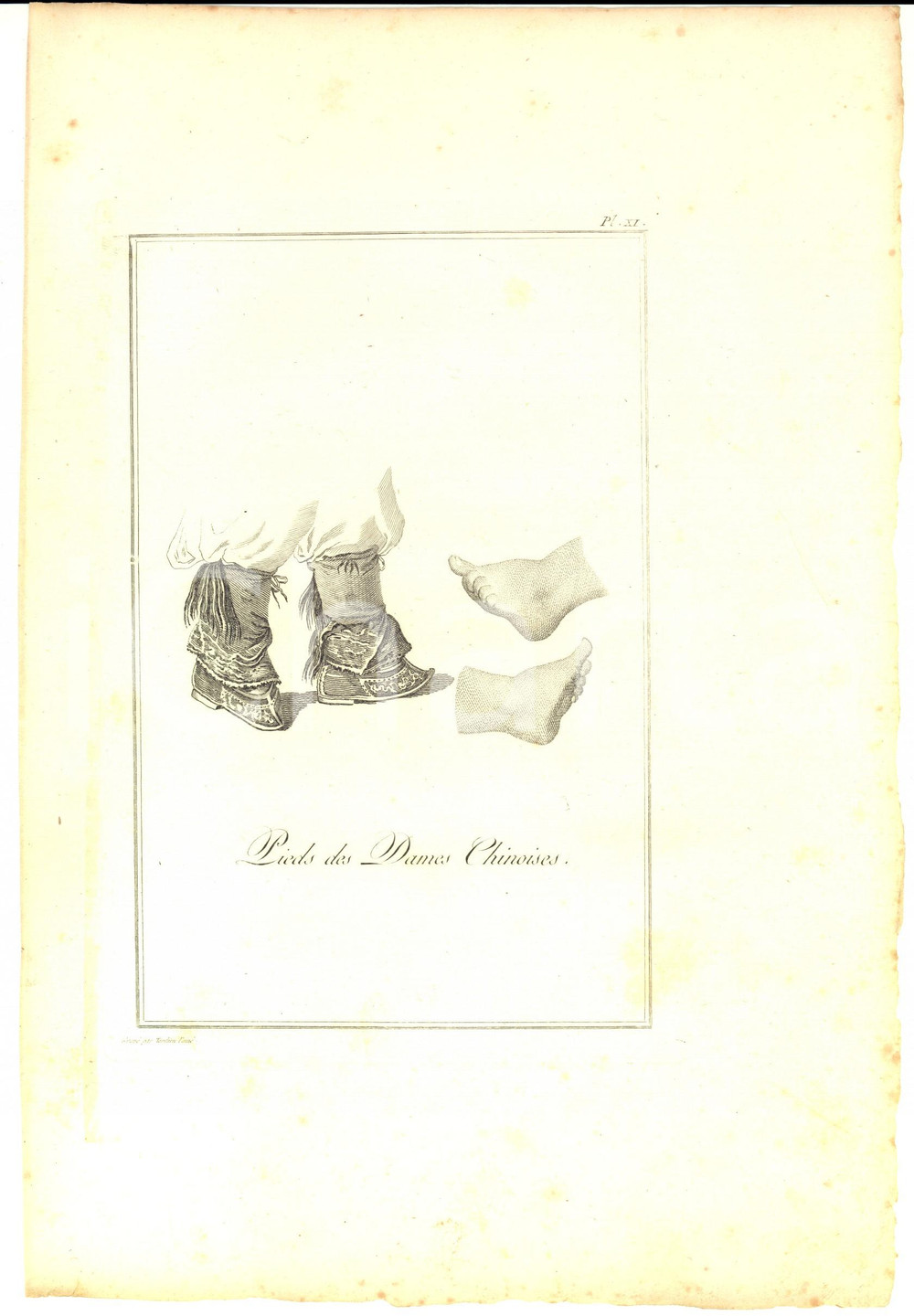 Stampa, bozzetto originale 1800 ca FRANCE Pieds des dames chinoises  CINAIncisione TARDIEU l aîné 21x30 cm 1