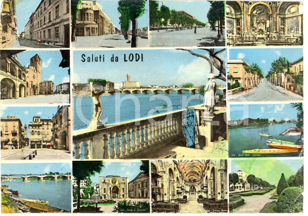 Cartolina originale da collezione 1961 LODI vedutine a colori FG VG affrancatura rimossa 1