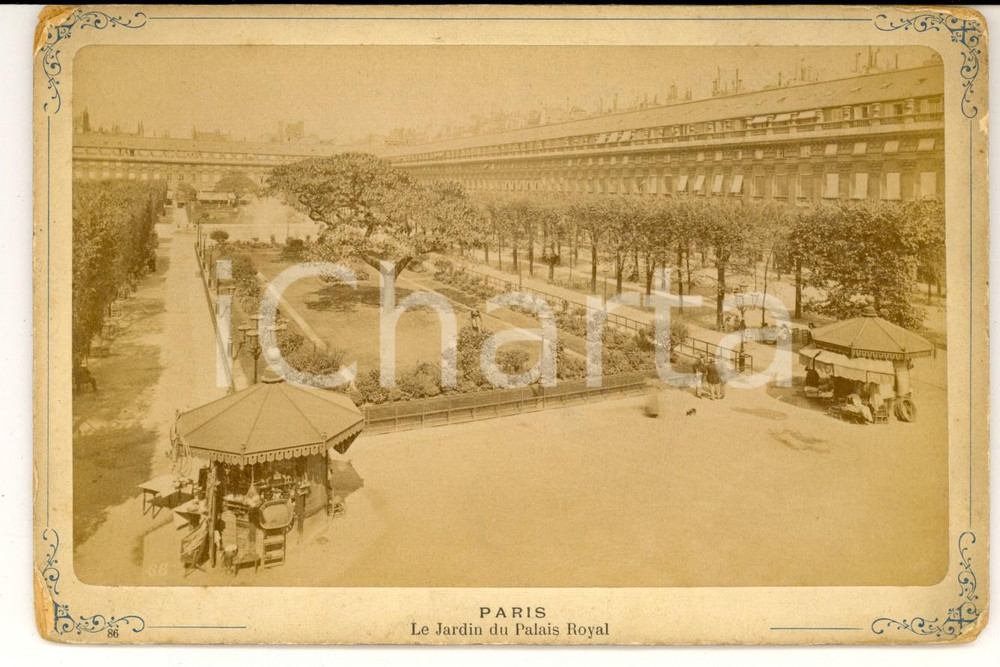 Fotografia d epoca originale 1880 ca PARIS Jardin du palais Royal Fotografia ANIMATA 17x11 cm 1