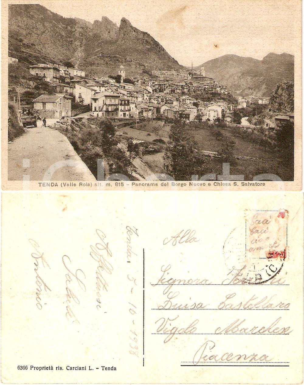 Cartolina originale da collezione 1938 TENDA France Borgo Nuovo  messaggio nascosto 1