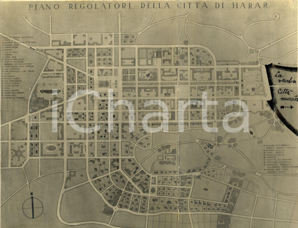 Fotografia d epoca originale 1937 HARAR ETIOPIA AOI Piano regolatore della cittÃ  nuova  DANNEGGIATO 1
