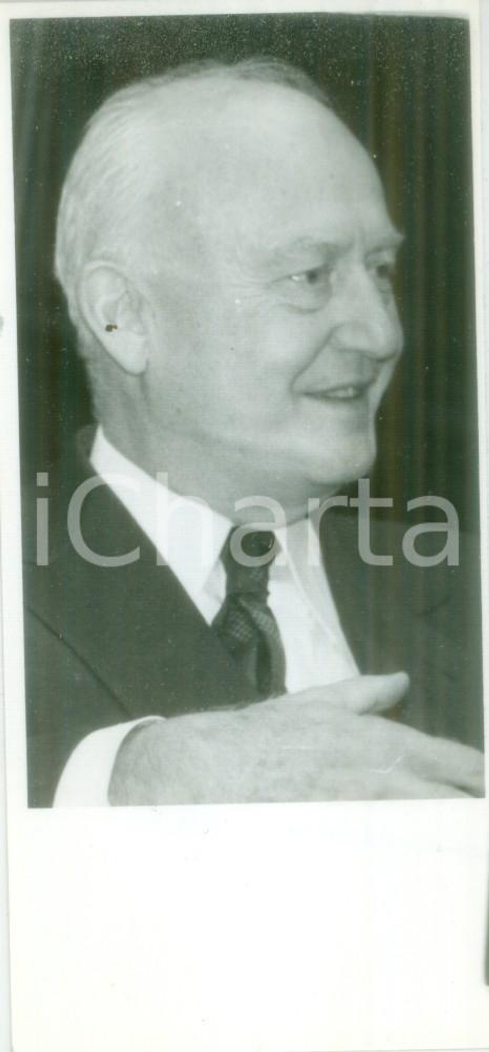 Fotografia d epoca originale 1985 ca PARIS Pierre PFLIMLIN durante una riunione politica Fotografia 1
