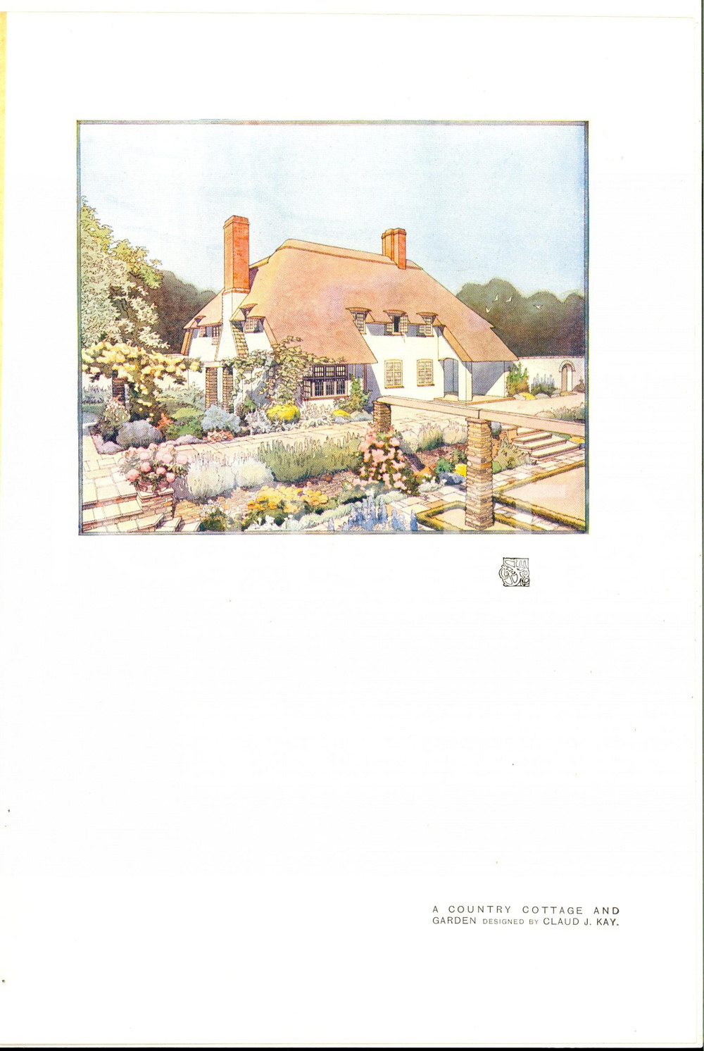 Stampa, bozzetto originale 1912 THE STUDIO A country cottage and garden Stampa 21x29 cm con velina 1