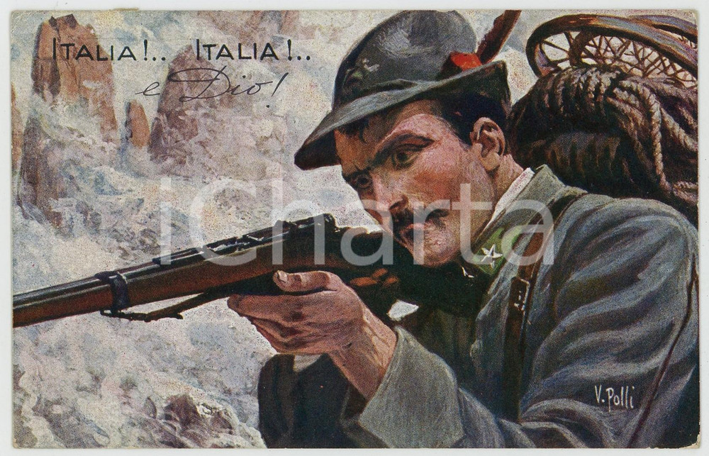 1915 WW1 PROPAGANDA Italia! Italia! E Dio! - Cartolina ill. V. POLLI Cartolina postale d'epoca, viaggiata.CONDIZIONI: GFORMATO: 14x9 cm    originale e autentica 1