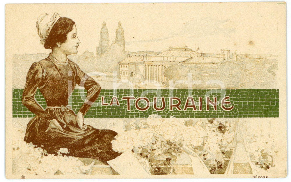 1900 ca FRANCE - LA TOURAINE Portrait de femme - Carte postale illustrée (2)  Cartolina postale, non viaggiata. GOOD/buono lievi smussature angolari Formato: 14x9 cm originale e autentica 1