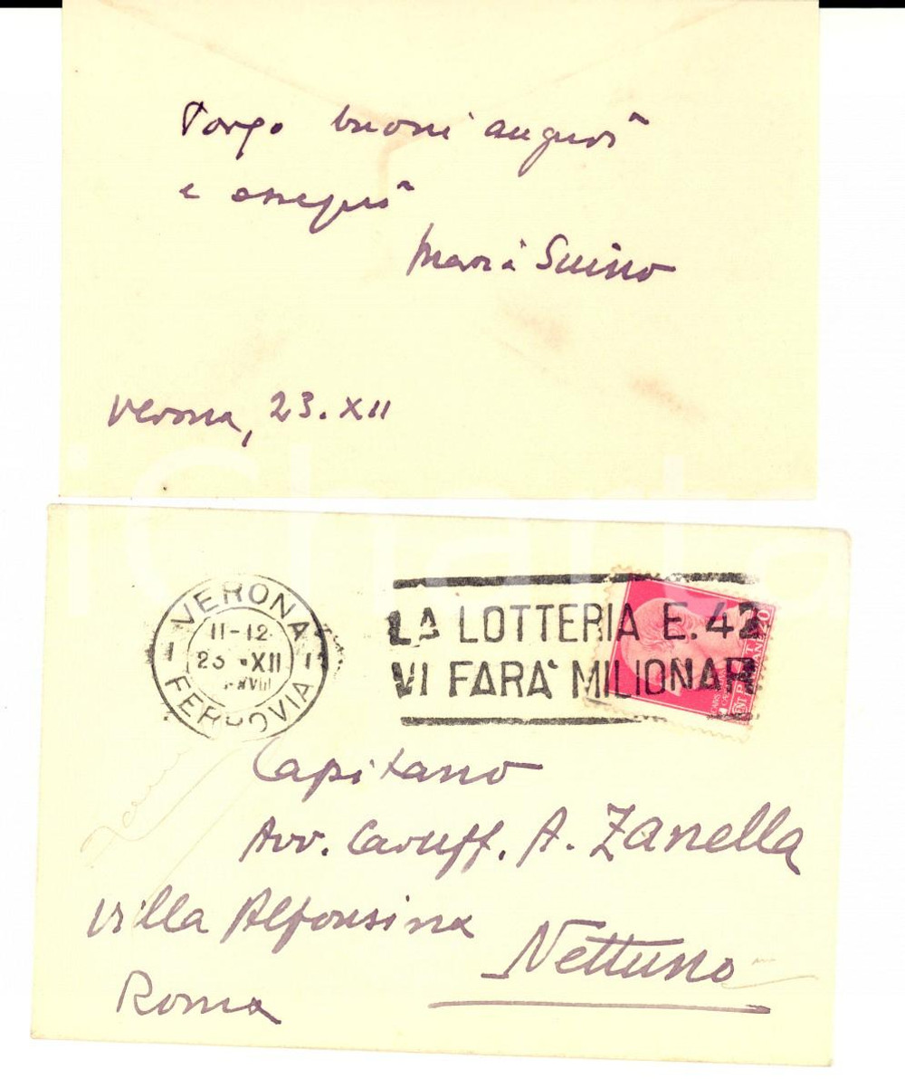 Oggetto da collezione cartaceo 1923 VERONA  Biglietto da visita di Maria SUINO con busta 1