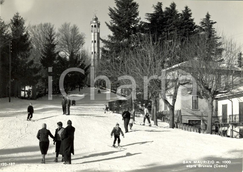 Cartolina originale da collezione 1962 BRUNATE (CO) Pista da sci in frazione SAN MAURIZIO *Cartolina ANIMATA FG VG 1