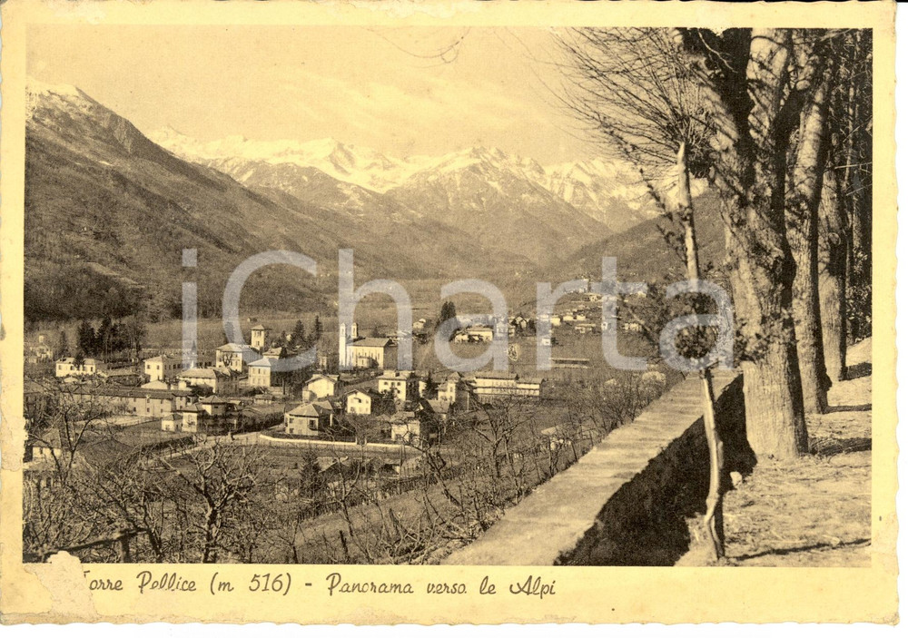 Cartolina originale da collezione 1940 ca TORRE PELLICE (TO) Panorama verso le Alpi *Cartolina DANNEGGIATA FG VG 1