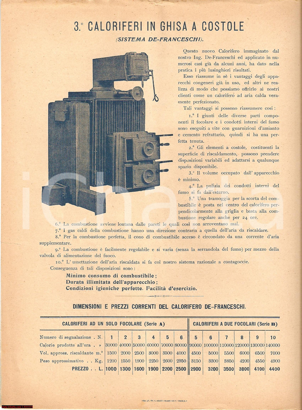 Materiale pubblicitario d’epoca 1920 circa MILANO Caloriferi aria calda DE FRANCESCHI Opuscolo 1