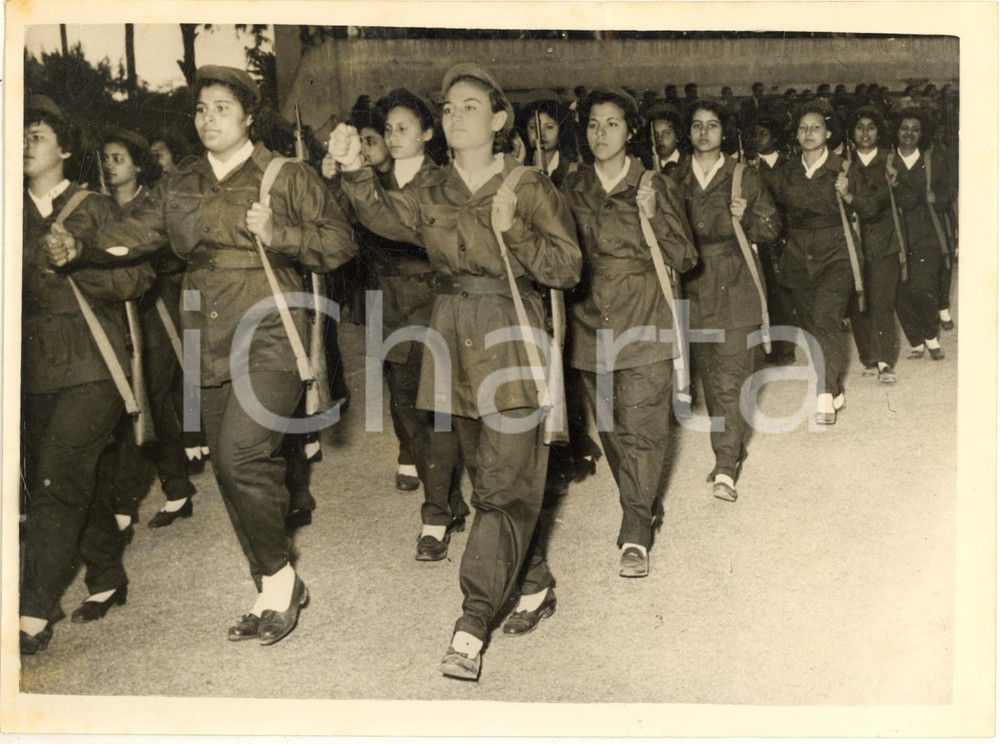 1954 CAIRO Rally Anniversary Parade - University girl students carrying rifles