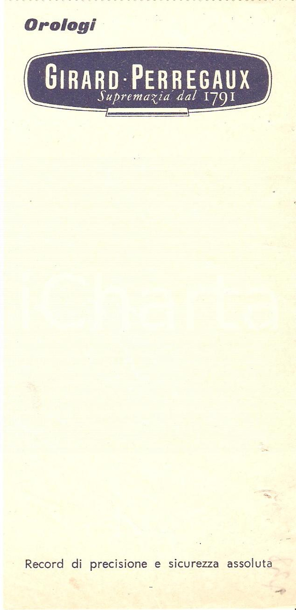 Materiale pubblicitario d’epoca 1969 PAVIA Oreficeria PRINA Orologi GIRARD - PERREGAUX *Ricevuta 8x16 cm 1