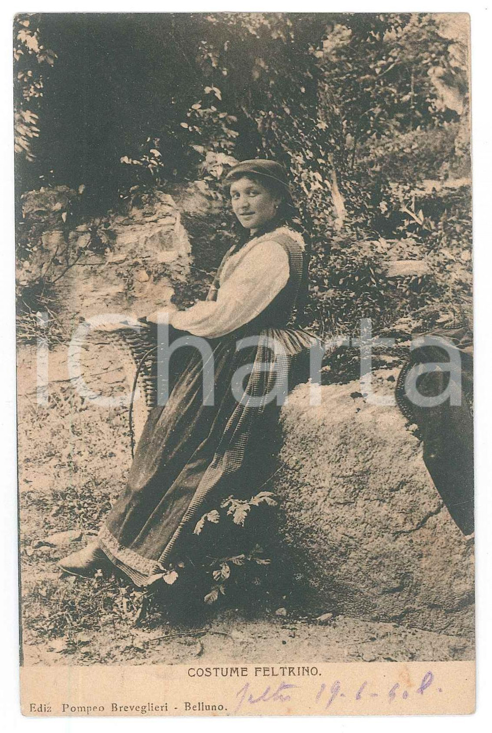 1908 FELTRE (BL) Costume feltrino donna *Cartolina FOLKLORE FP VG