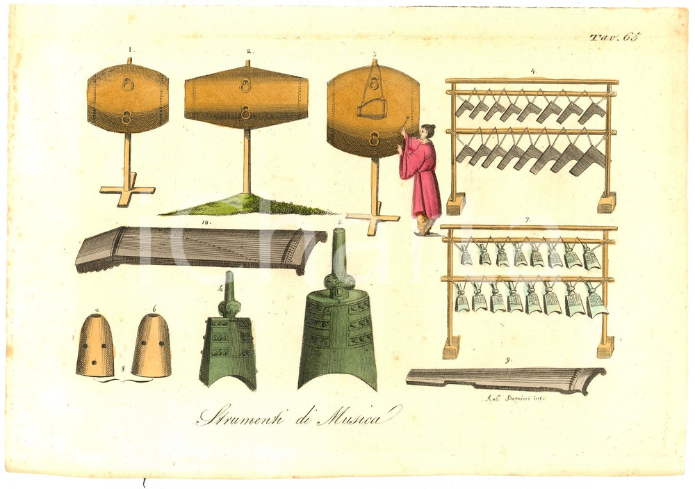 Stampa, bozzetto originale 1823 Inc. Andrea BERNIERI Strumenti di musica RARA 1