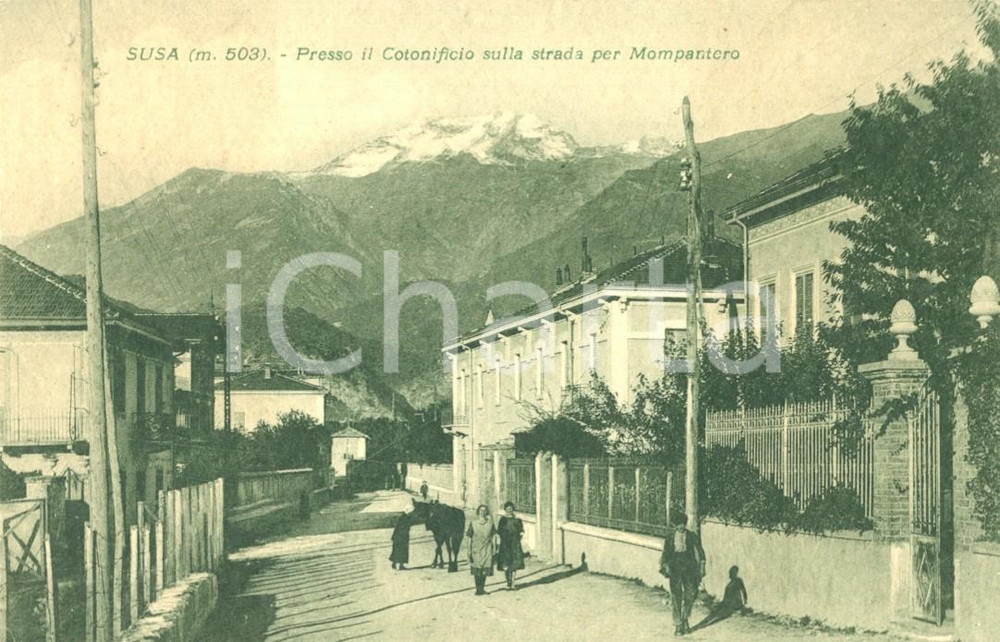 Cartolina originale da collezione 1930 ca SUSA TO Il Cotonificio sulla strada per MOMPANTERO ANIMATA FP NV 1