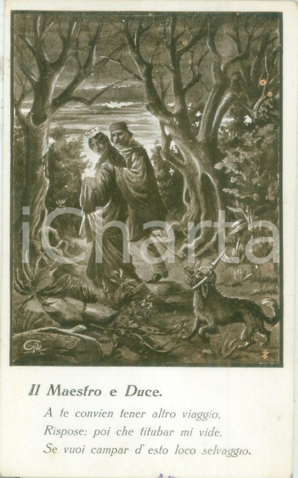 Cartolina originale da collezione 1930 ca GARIBALDI ALL INFERNO Il Maestro e Duce Ill. GIBELLI Cartolina FP NV 1