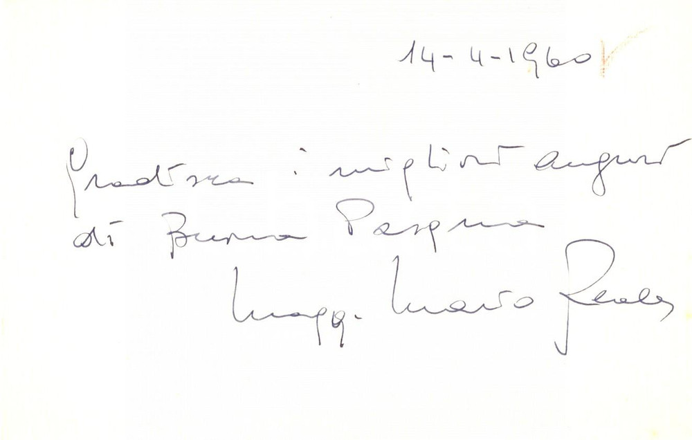 Autografo originale 1960 ROMA ? Maggiore Mario REALE Auguri di PASQUA Biglietto AUTOGRAFO 1