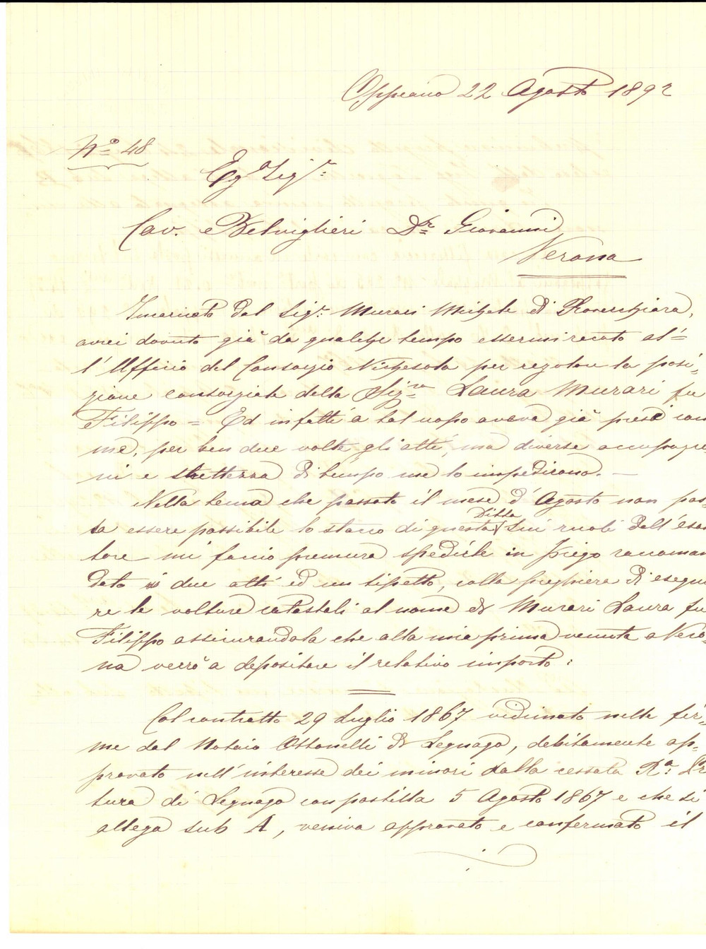 Documento originale, autentico 1892 ROVERCHIARA VR Ing. Giacomo FACCHINI su casa fittereccia di Laura MURARI 1