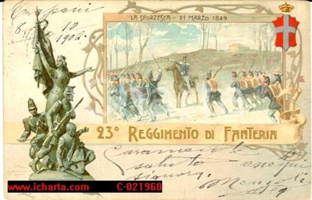 Cartolina originale da collezione 1902 Brigata Como - 23Â° Regg. Fanteria *Sforzesca 1