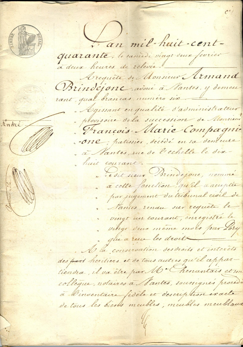 Documento originale, autentico 1840 NANTES Inventario bottega pasticcere Francesco Maria COMPAGNONE 72 pp. 1