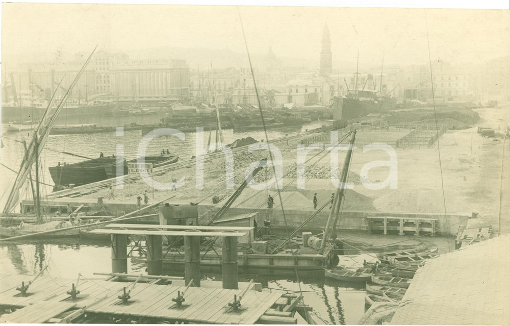 Fotografia d epoca originale 1925 ca NAPOLI Ampliamento Molo MASANIELLO Stab. portuale ELEFANTE Foto 1