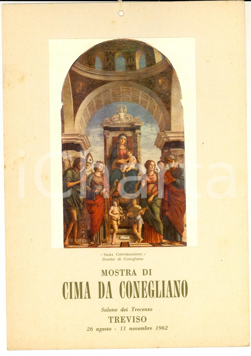 Materiale pubblicitario d’epoca 1962 TREVISO Mostra CIMA DA CONEGLIANO Sacra conversazione Locandina autobus 1