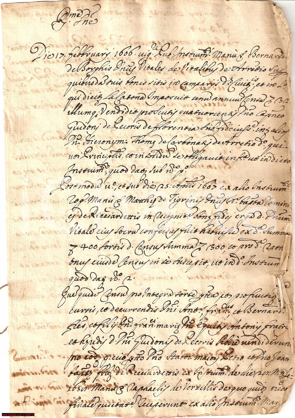 Documento originale, autentico 1650 CATONA (AR) Vitale VITALI contende censo DE PECORI 1