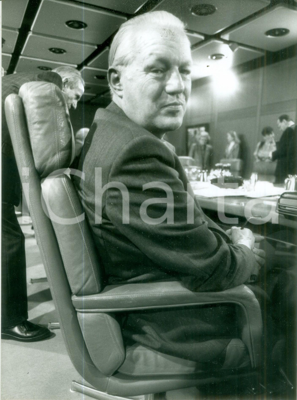 Fotografia d epoca originale 1990 BONN DE Ministro Gerhard STOLTENBERG in Consiglio dei Ministri Fotografia 1