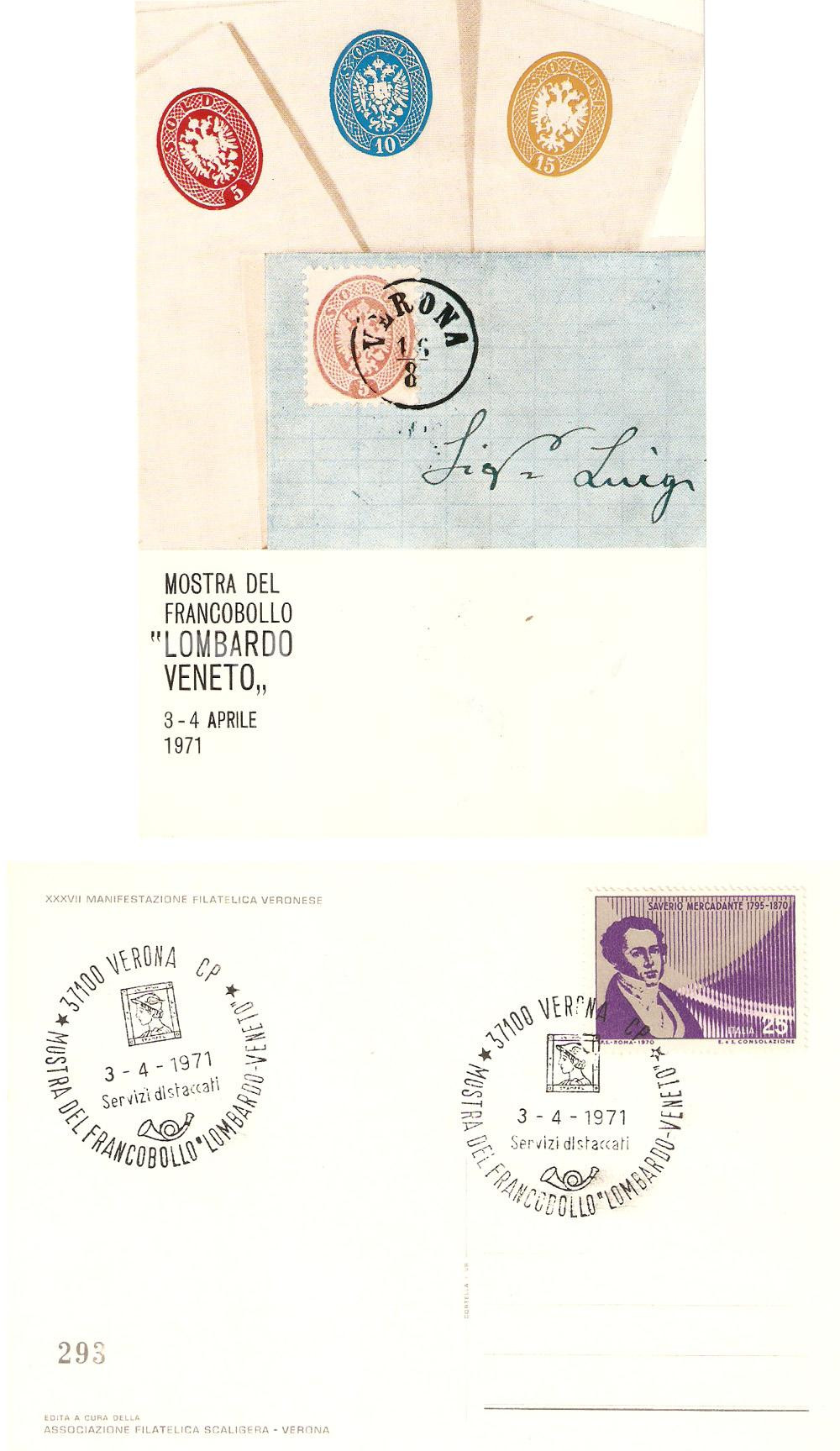 Cartolina originale da collezione 1971 VERONA Mostra francobollo Lombardo Veneto Timbro primo giorno 1